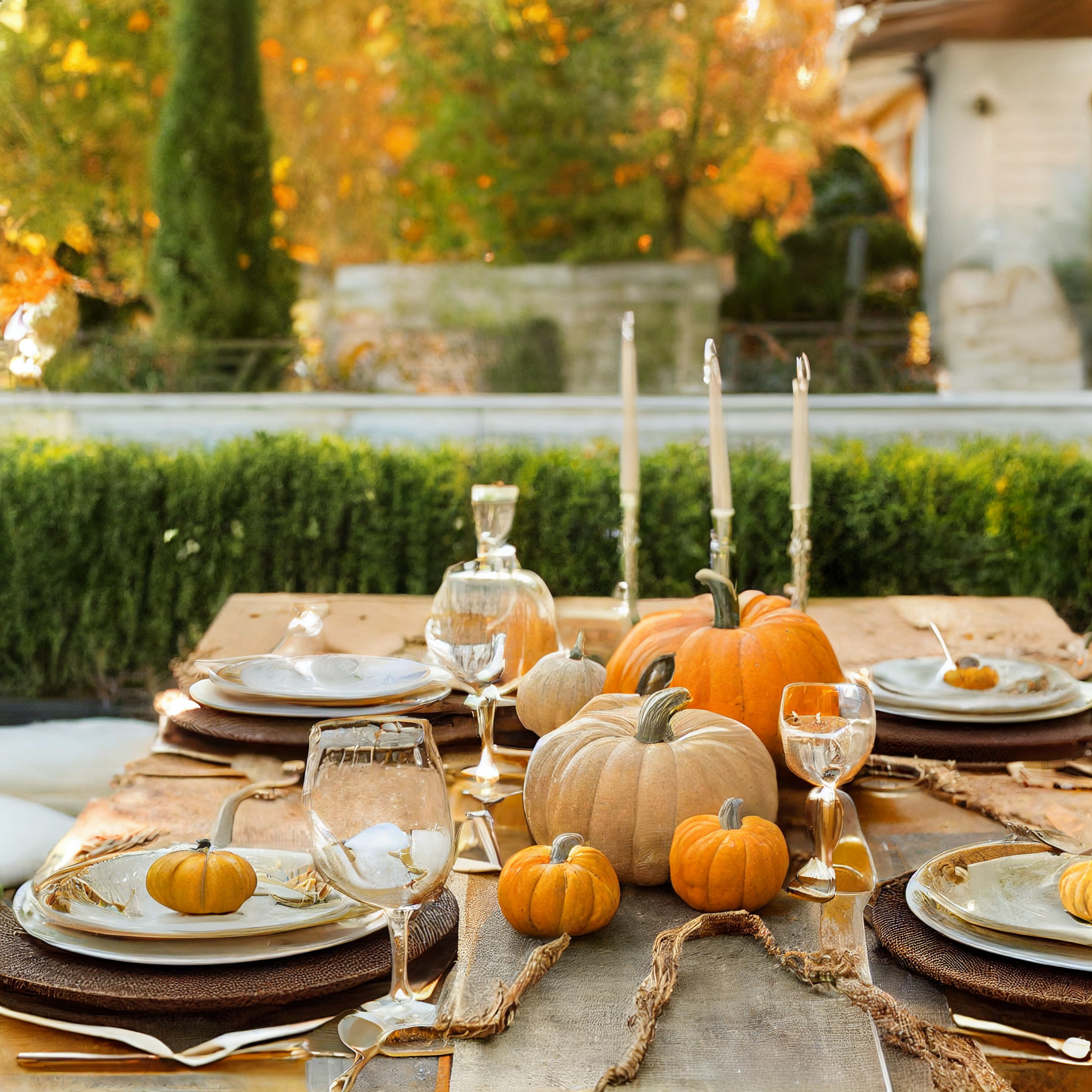 Decoración otoñal para la mesa del jardín