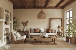 Salón decorado en madera, con mucho estilo